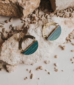 Ria Drop Earrings - golden w blue green stone