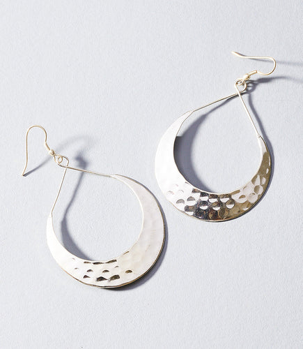 Lunar Crescent Hoop Earrings - silver tone