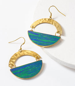Ria Drop Earrings - golden w blue green stone