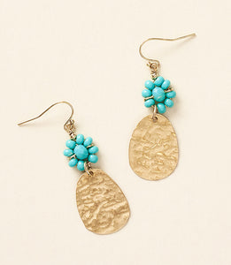 Jatasya Drop Earrings - gold coin + turquoise beads