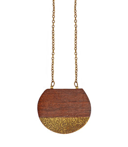 Earth & Fire Sun Necklace - wood + etched brass