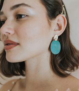 Sandhya Drop Earrings - teal stone