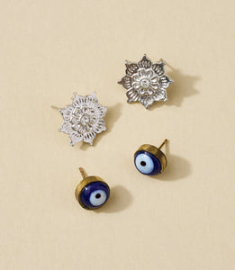 Drishti Stud Earrings SET - evil eye + mandala