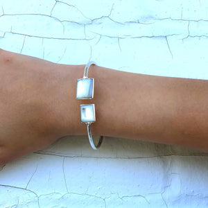 Silver plated Cuff Bracelet - Mother of Pearl Squares