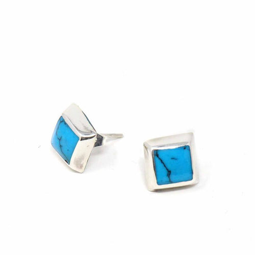 Sterling Silver Stud Earrings - Turquoise Square