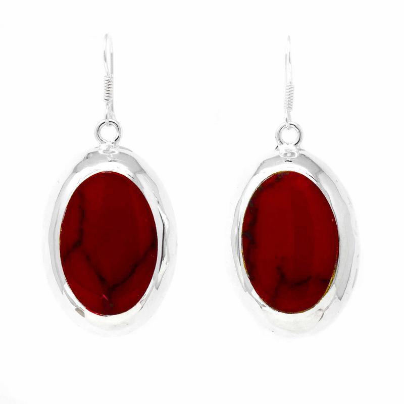 Silver plated Oval Earrings - Red Jasper