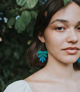 Chameli Dangle Earrings -  Teal Patina Leaf