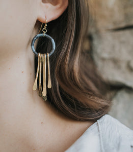 Kaia Brass Blue Tassel earrings