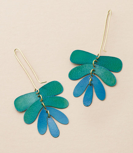 Chameli Dangle Earrings -  Teal Patina Leaf