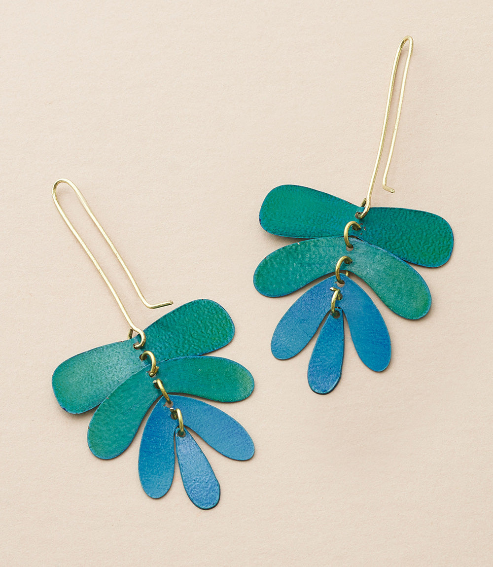 Chameli Dangle Earrings -  Teal Patina Leaf
