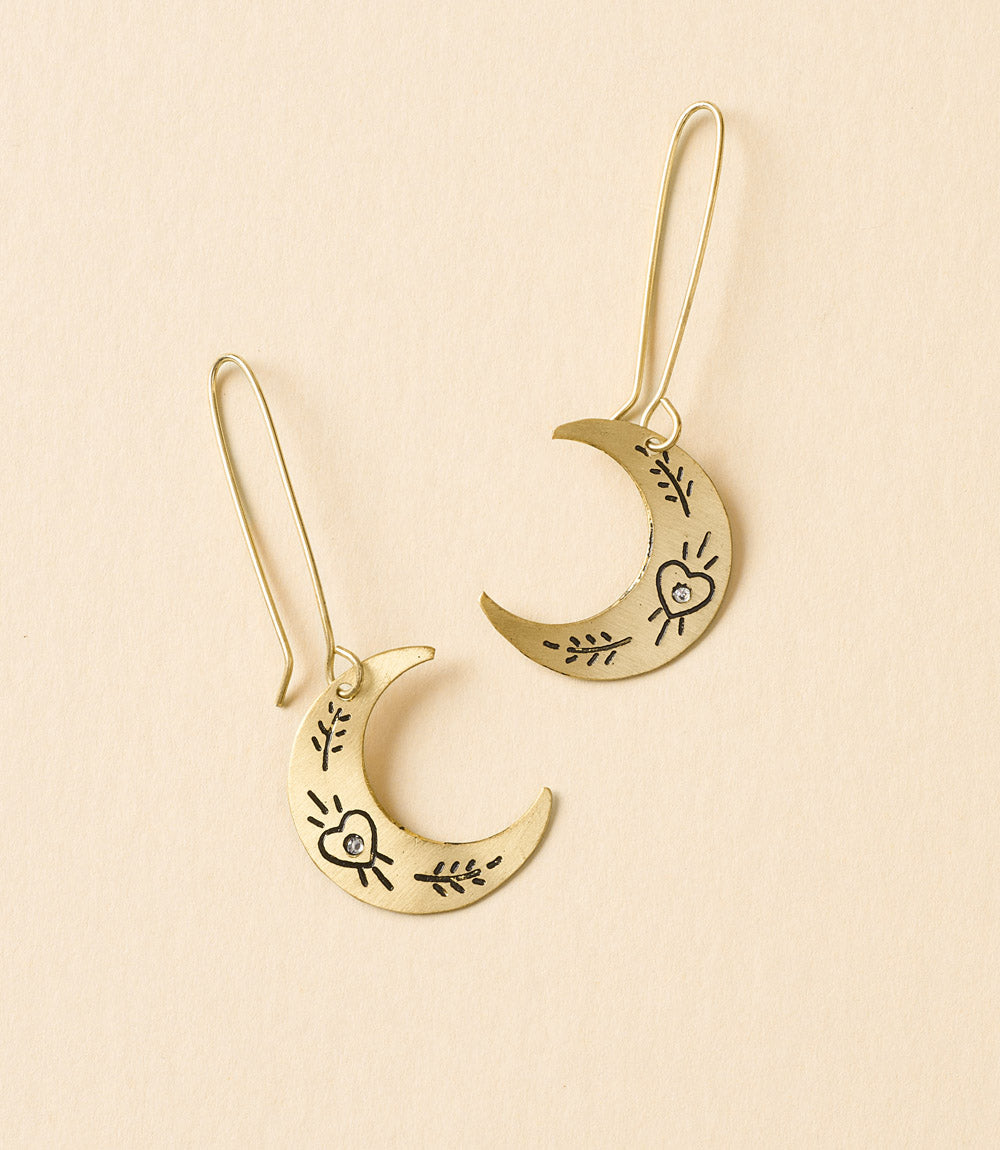 Ruchi Dangle Earrings - golden crescent moon