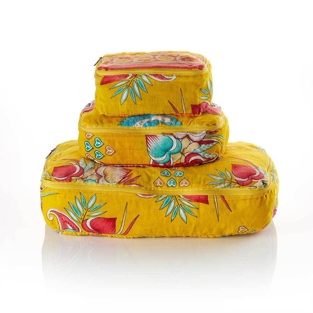 Recycled Sari Cosmetic Packing Cubes (set de 3)