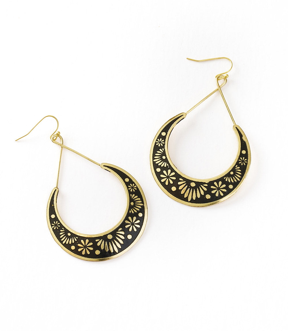 Nisha Crescent Hoop Earrings - gold, black