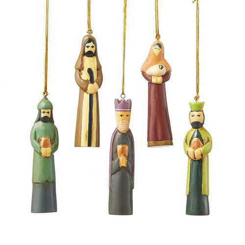 Folk Art Nativity Ornaments (set of 5)