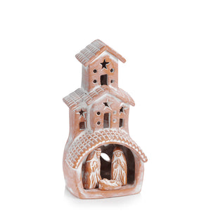 Terracota Nativity votive holder