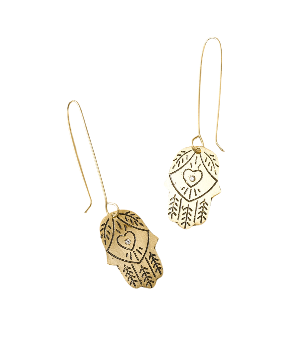 Ruchi Dangle Earrings - golden hamsa