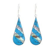 Alpaca Silver Teardrop Earrings - Turquoise Abalone
