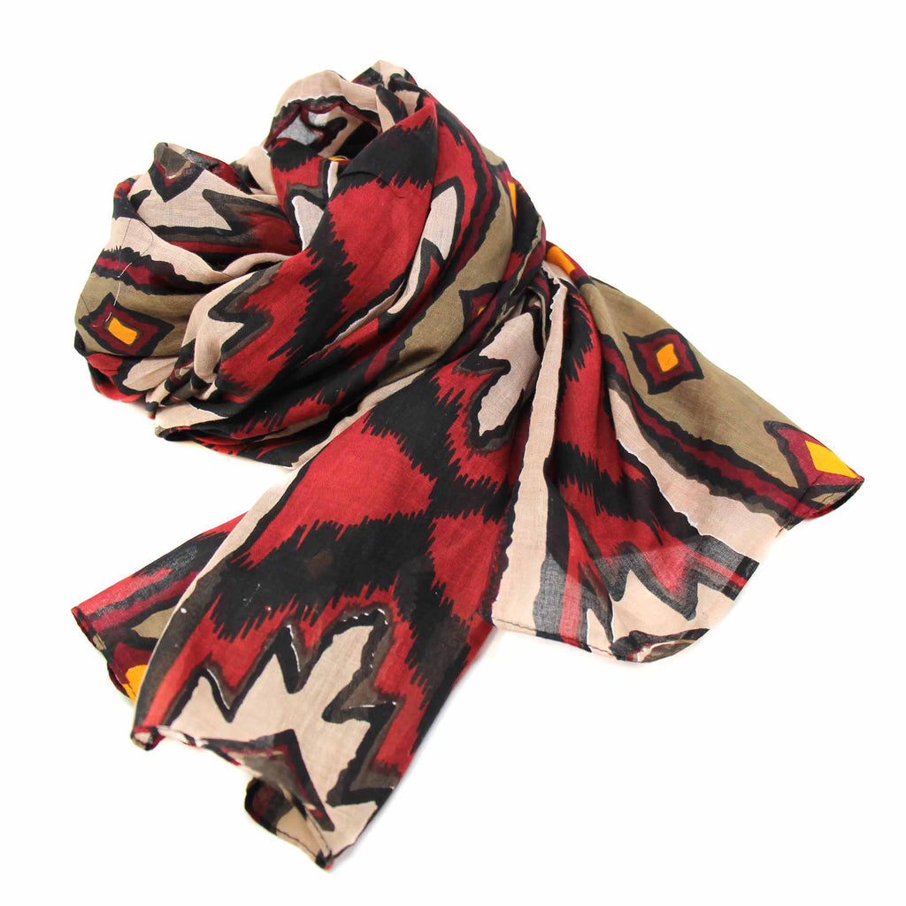 · Hand-printed Cotton Scarf - Ikat Diamond