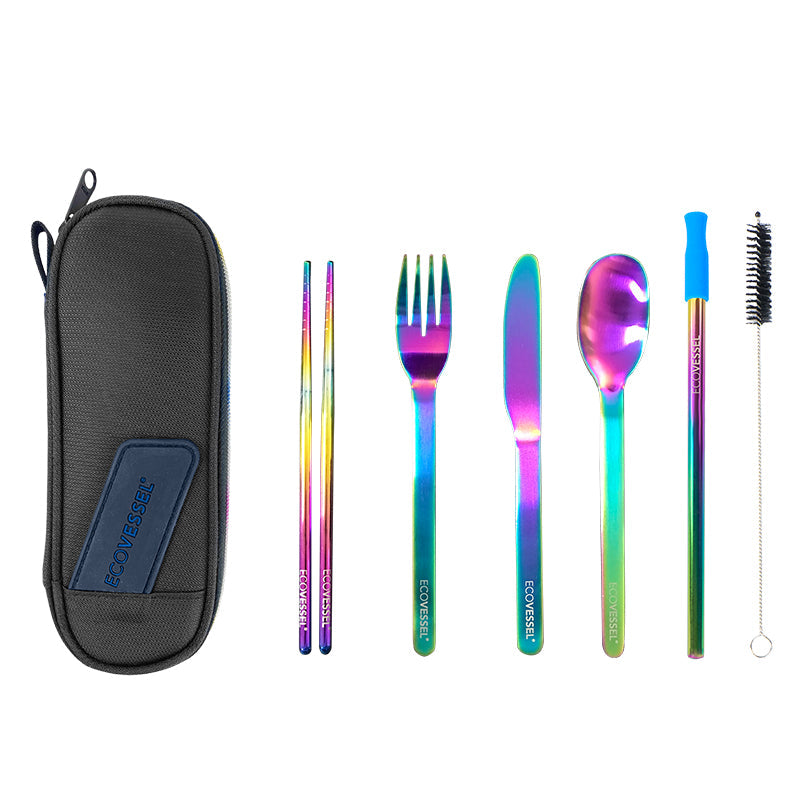 Stainless Steel Utensils Set with case - rainbow