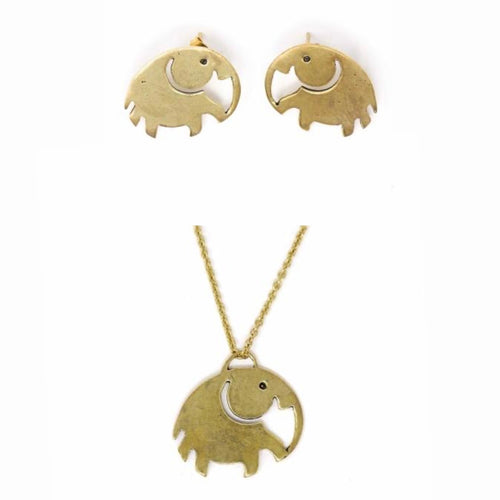 Elephant Brass earrings and necklace set