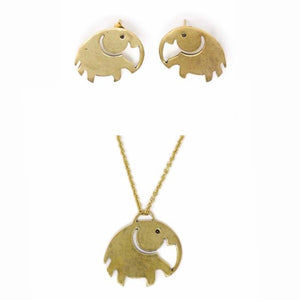 Elephant Brass earrings and necklace set