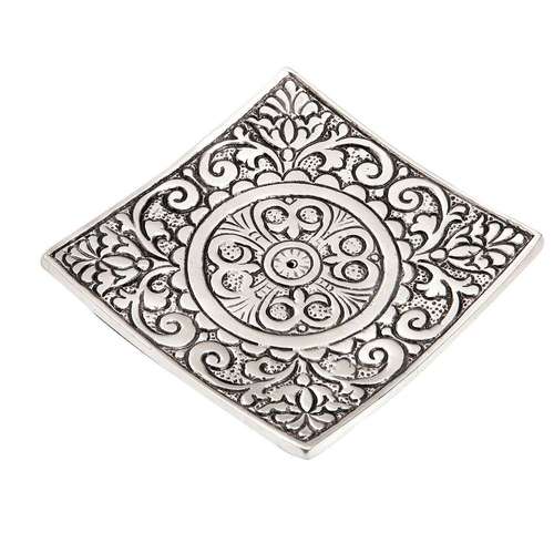 Recycled Aluminum Candle Plate - square mandala