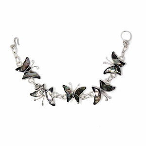 Silver plated Link Bracelet - Abalone Butterflies