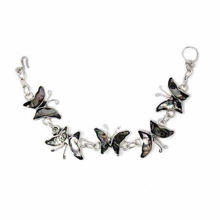 · Silver plated Link Bracelet - Abalone Butterflies