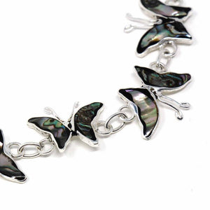 Silver plated Link Bracelet - Abalone Butterflies