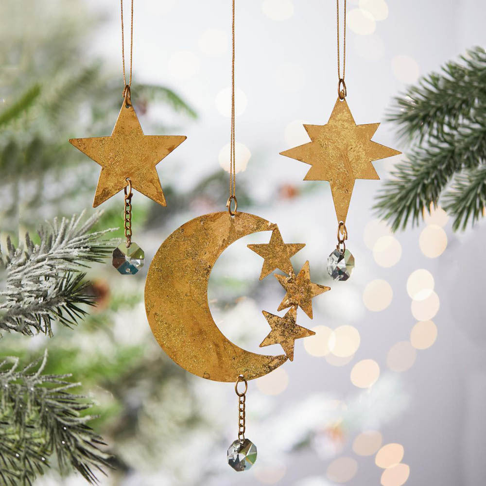 Celestial Moon & Stars ornaments (set of 3)