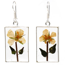 · Rectangle Dangle Earrings - Yellow Pressed Flower