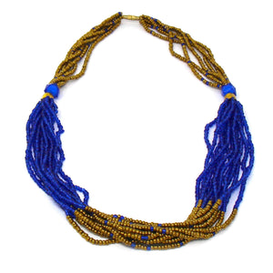 Multistrand Maasai Necklace - Blue and Gold