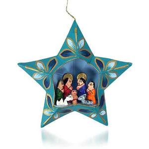 Teal Star Nativity ornament