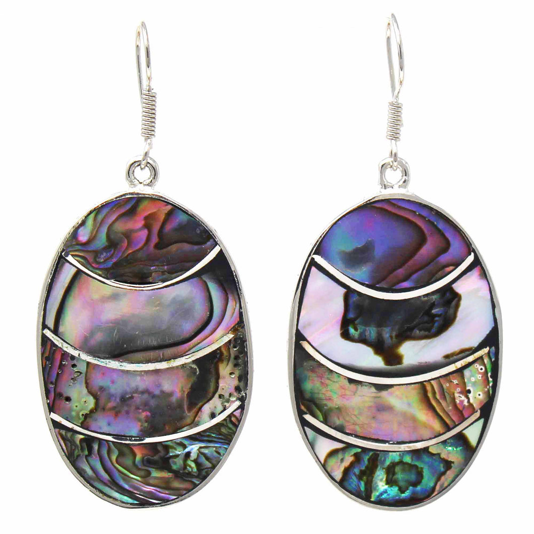 · Alpaca Silver Oval Earrings -  Banded Abalone