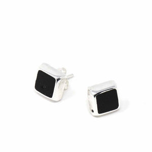 Sterling Silver Stud Earrings - Black Square