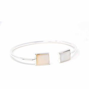 Silver plated Cuff Bracelet - Mother of Pearl Squares