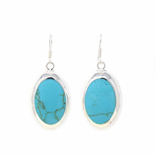 Silver plated Oval Earrings - Turquoise