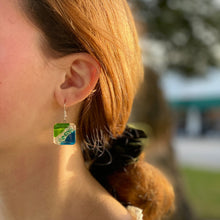 Square Glass Dangle Earrings - Blue Green
