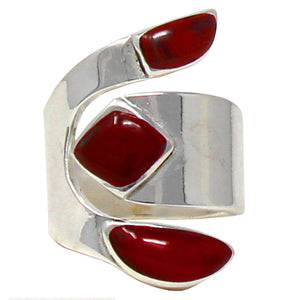 Wide Silver Wrap Ring - Red Jasper (size 8)