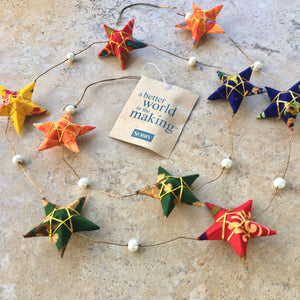 Upcycled garland - sari stars