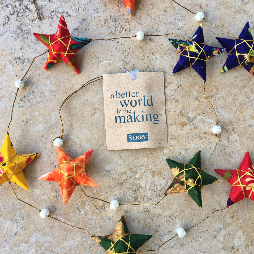 Upcycled garland - sari stars